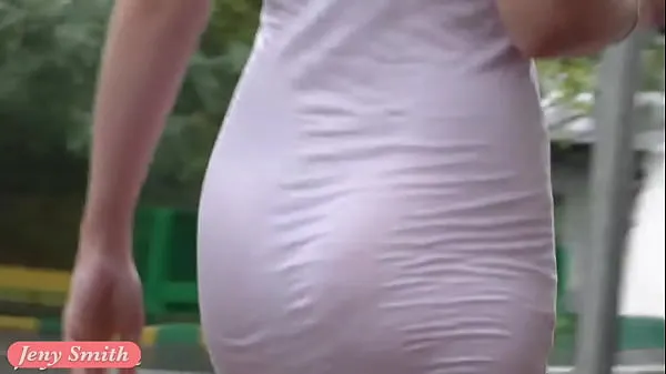 Big Jeny Smith white see through mini dress in public power Movies