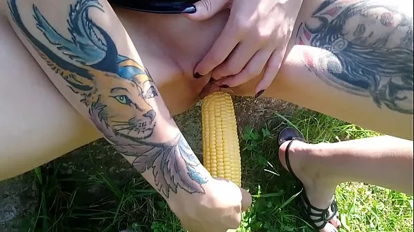 Big Lucy Ravenblood fucking pussy with corn in public power Movies