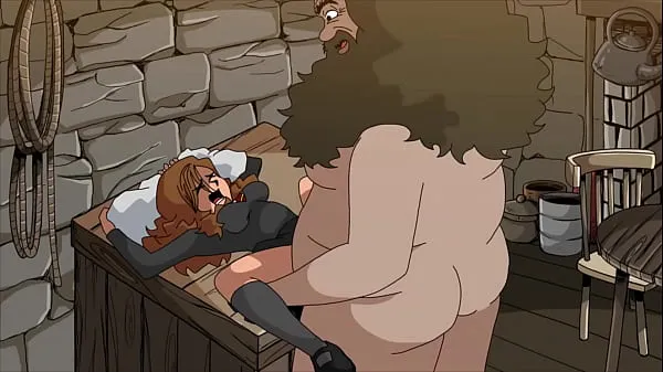 Grandes Hombre gordo destruye el coño de una joven (Hagrid y Hermionepelículas poderosas